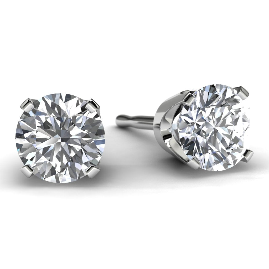 White Gold Diamond Solitaire Earrings Front View