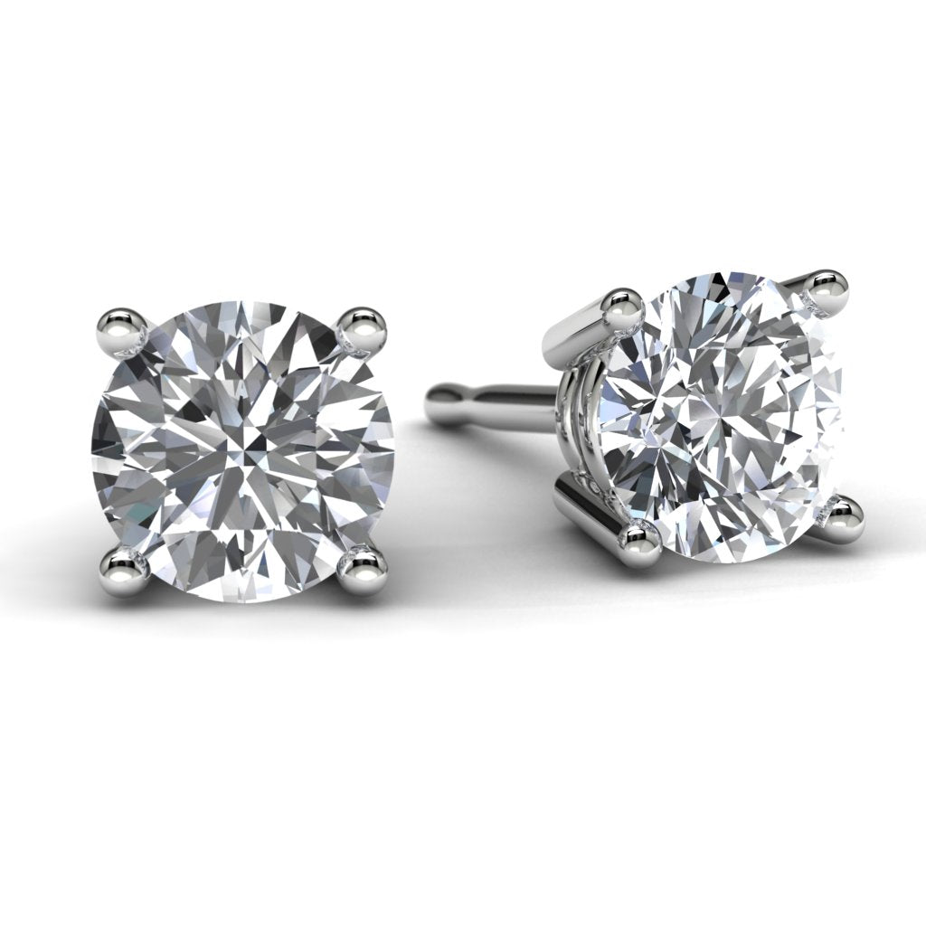 White Gold Diamond Solitaire Earrings Front View