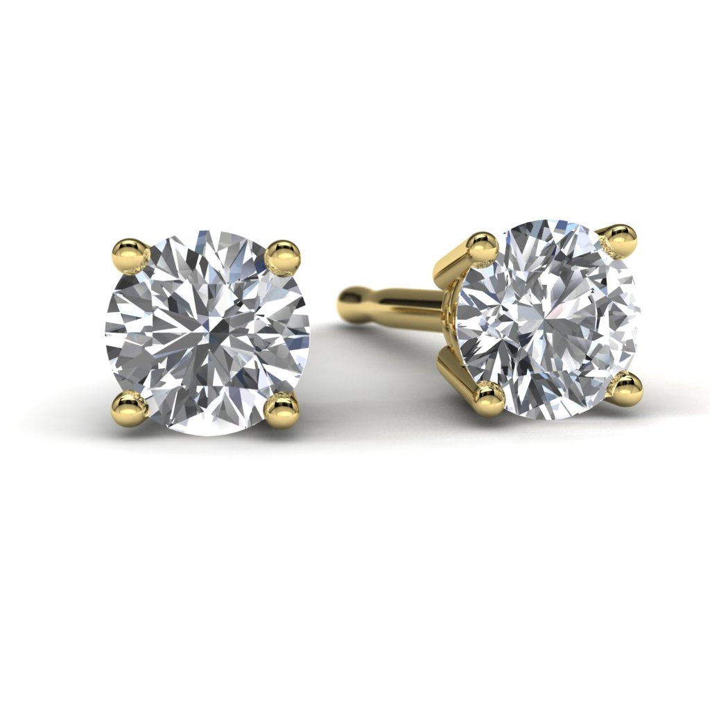 Yellow Gold Round Diamond Earrings Front View
