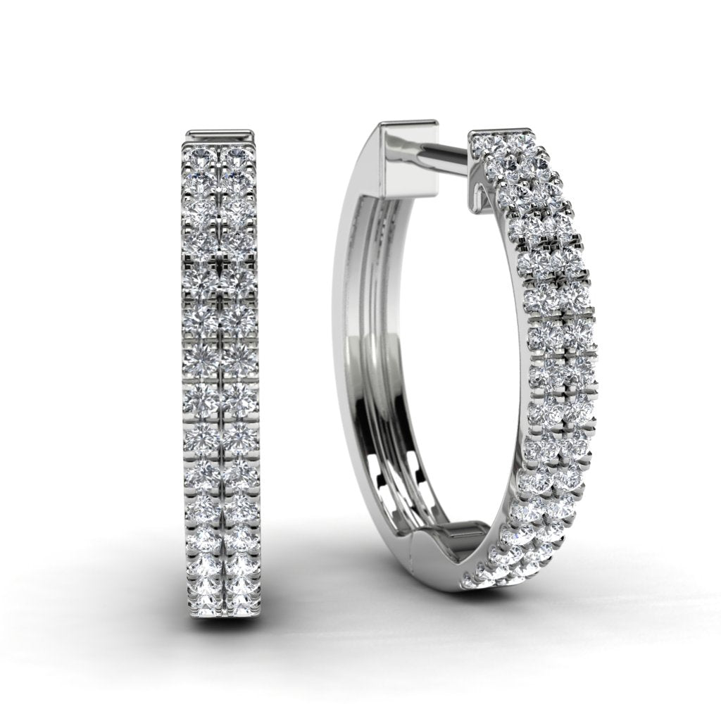 White Gold Round Diamond Hoop Earrings Front View