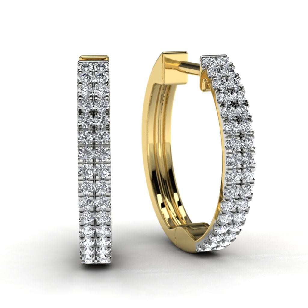 Yellow Gold Round Diamond Hoop Earrings Front View