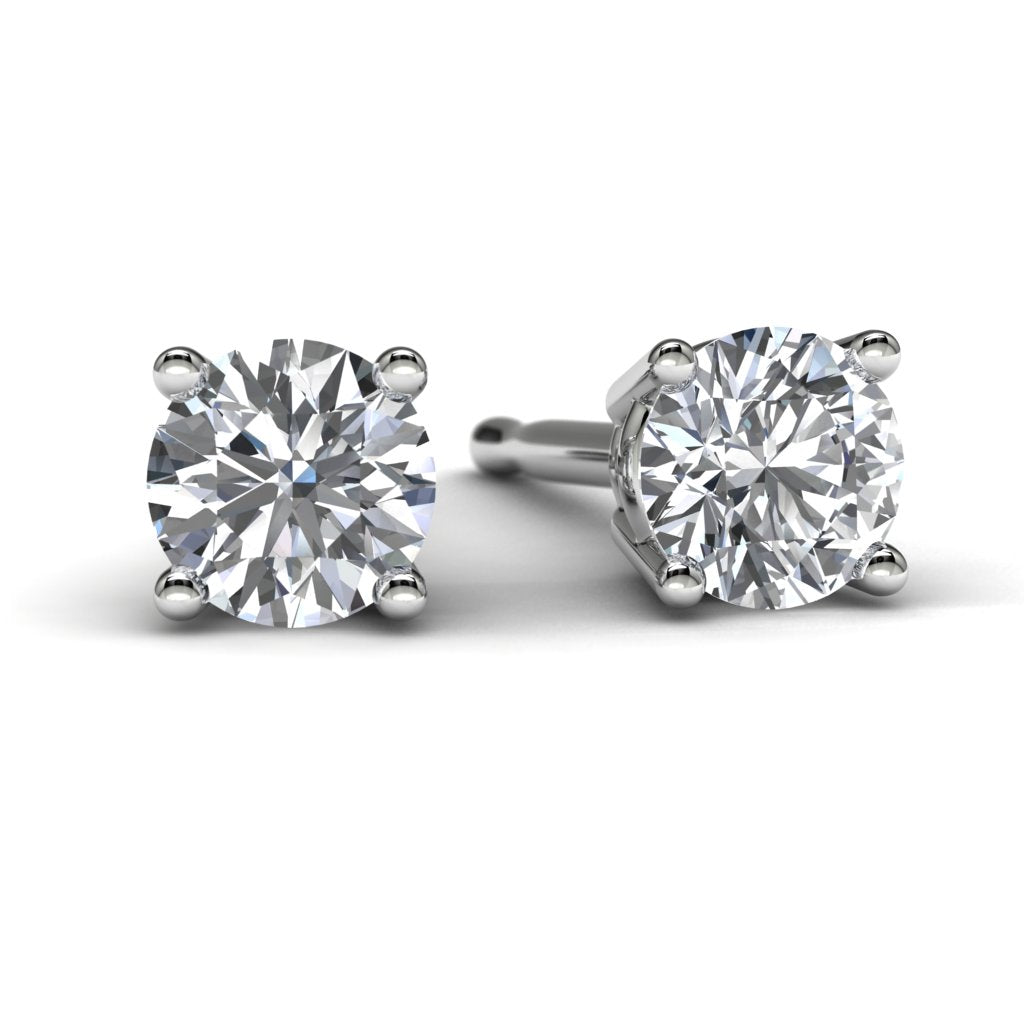White Gold Round Diamond Earrings Front View