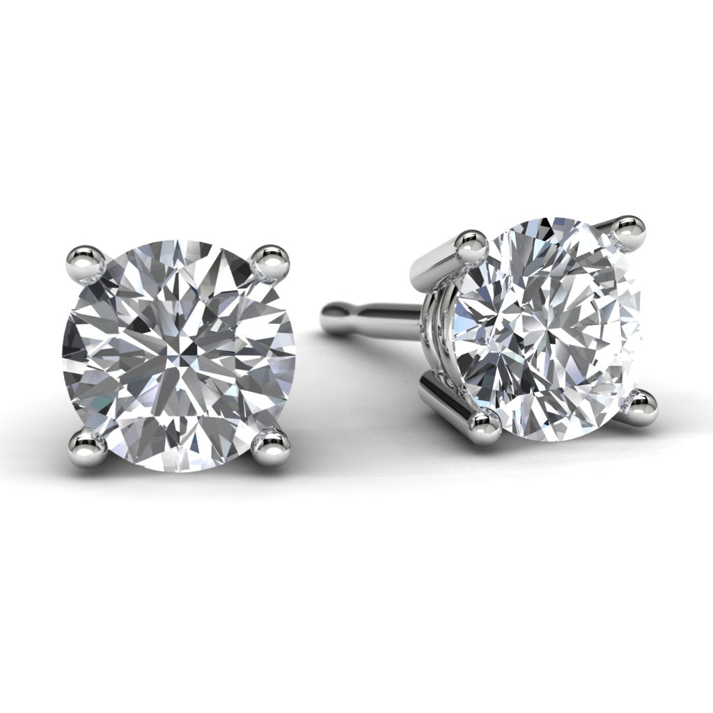 White Gold Round Diamond Earrings Front View