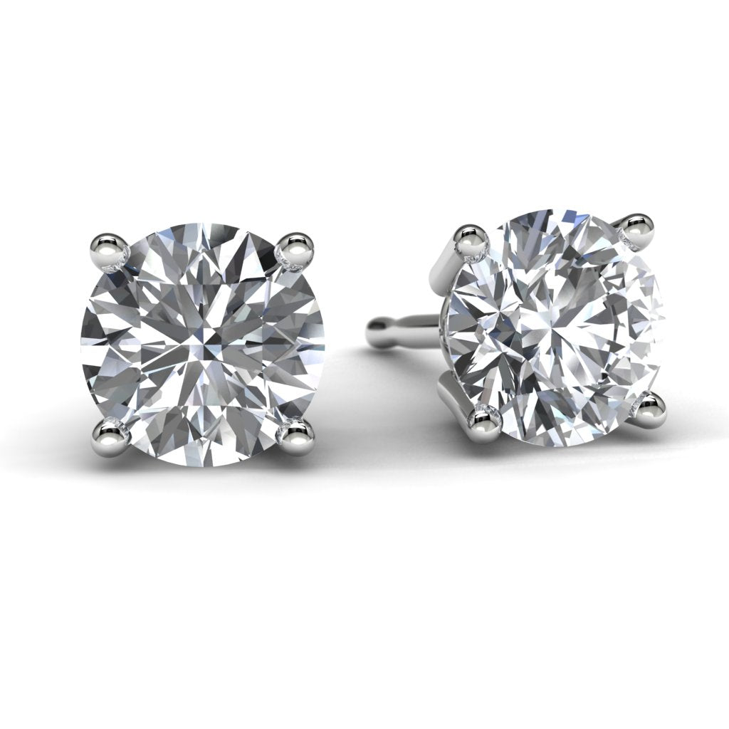 White Gold Round Diamond Earrings Front View