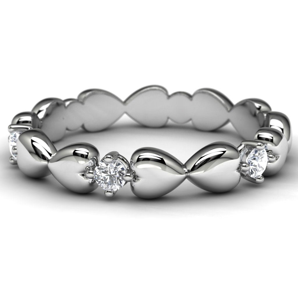10k White Gold Diamond Heart Ring Front View