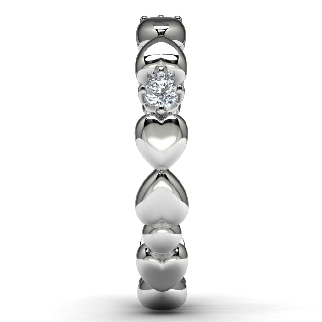 10k White Gold Diamond Heart Ring Side View