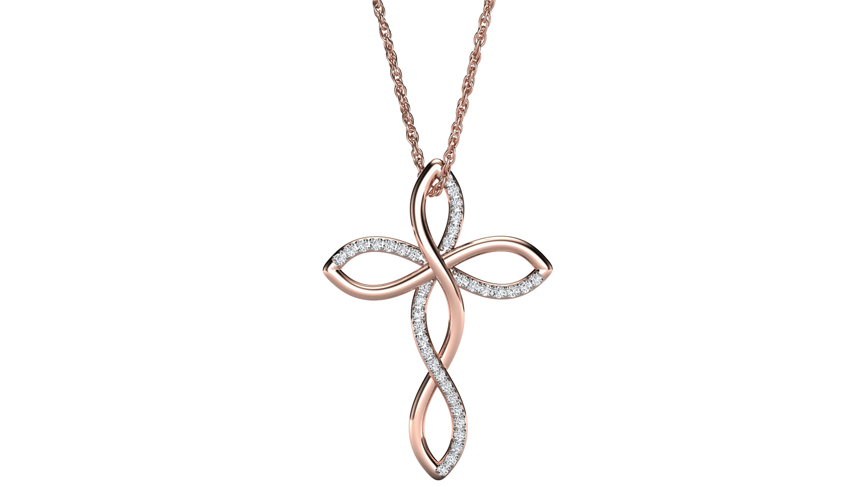 Diamond 10k Rose Gold Ribbon Cross Pendant Necklace 