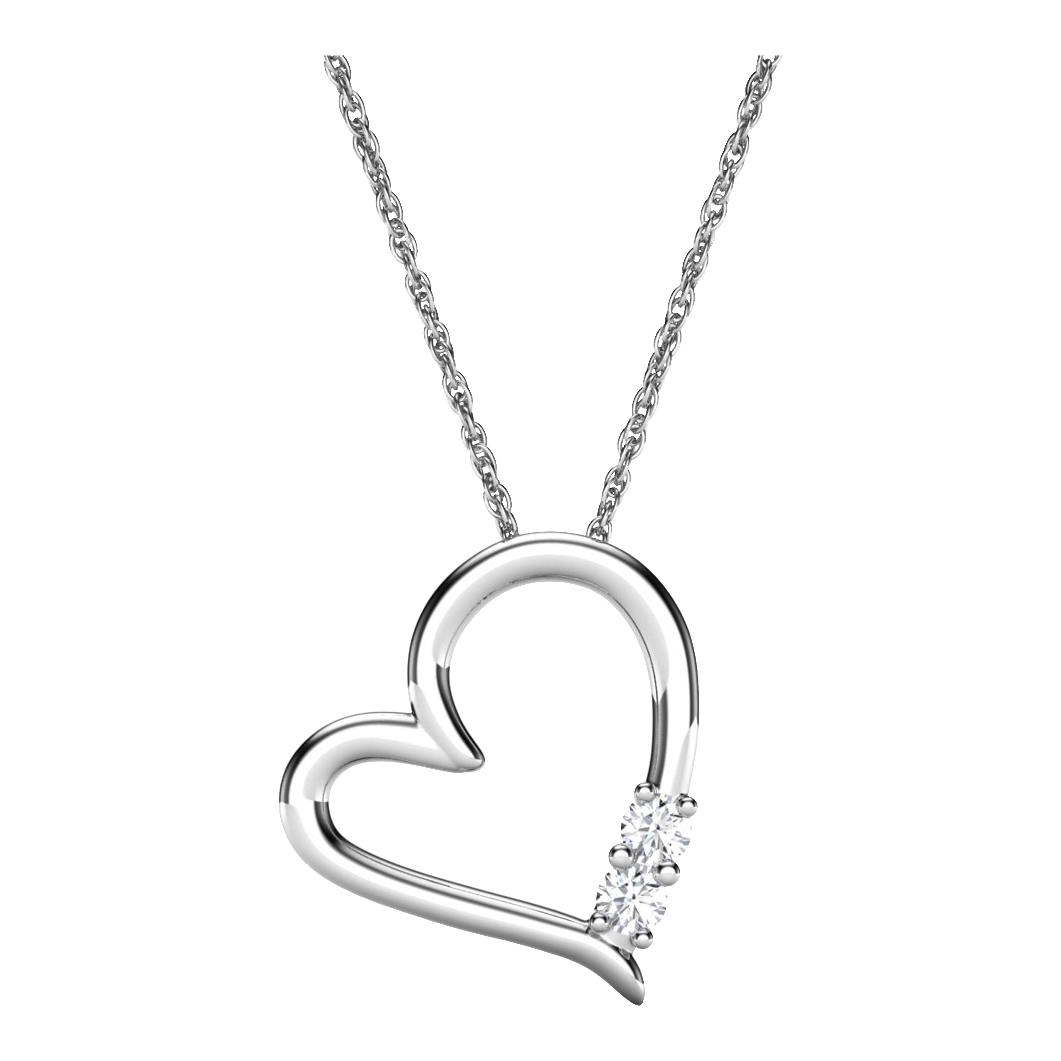Front View 10k White Gold Diamond Heart Pendant