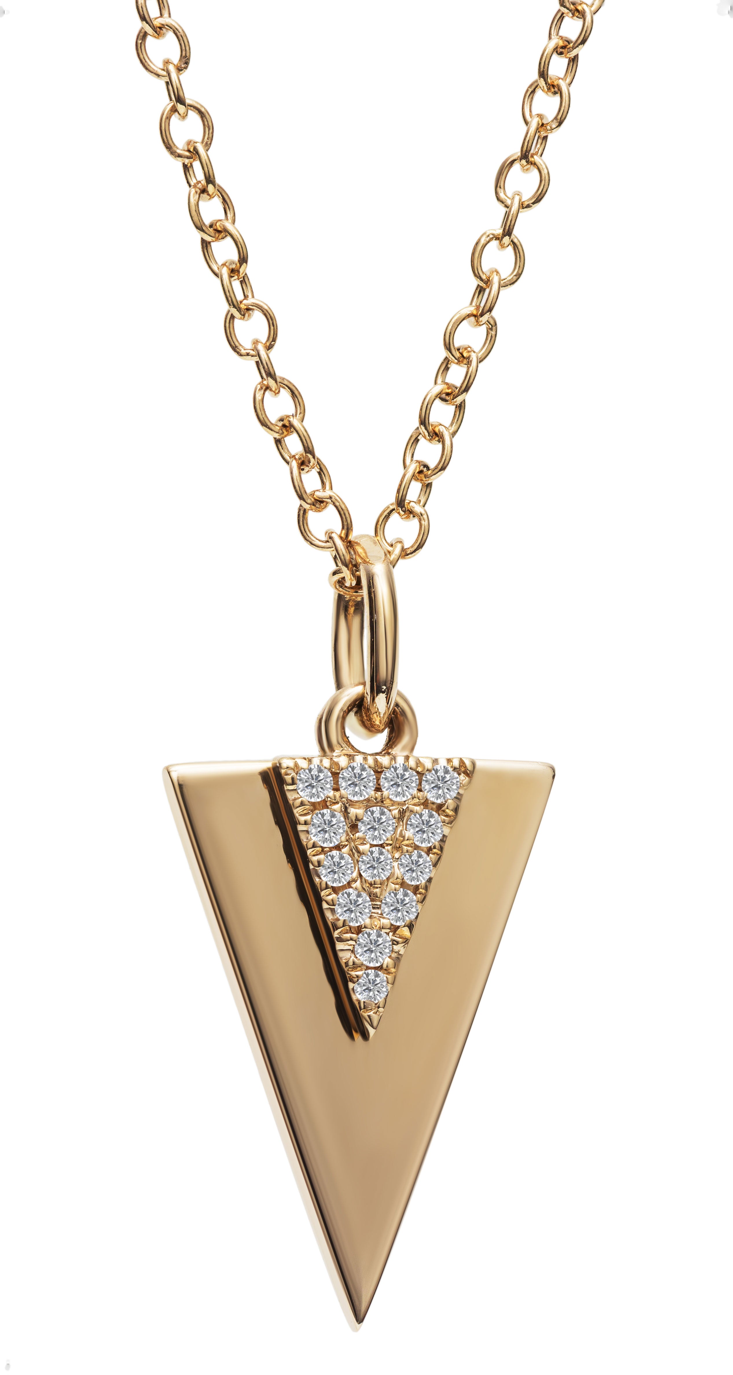 14K Rose Gold Pave Diamond Triangle Pendant Necklace