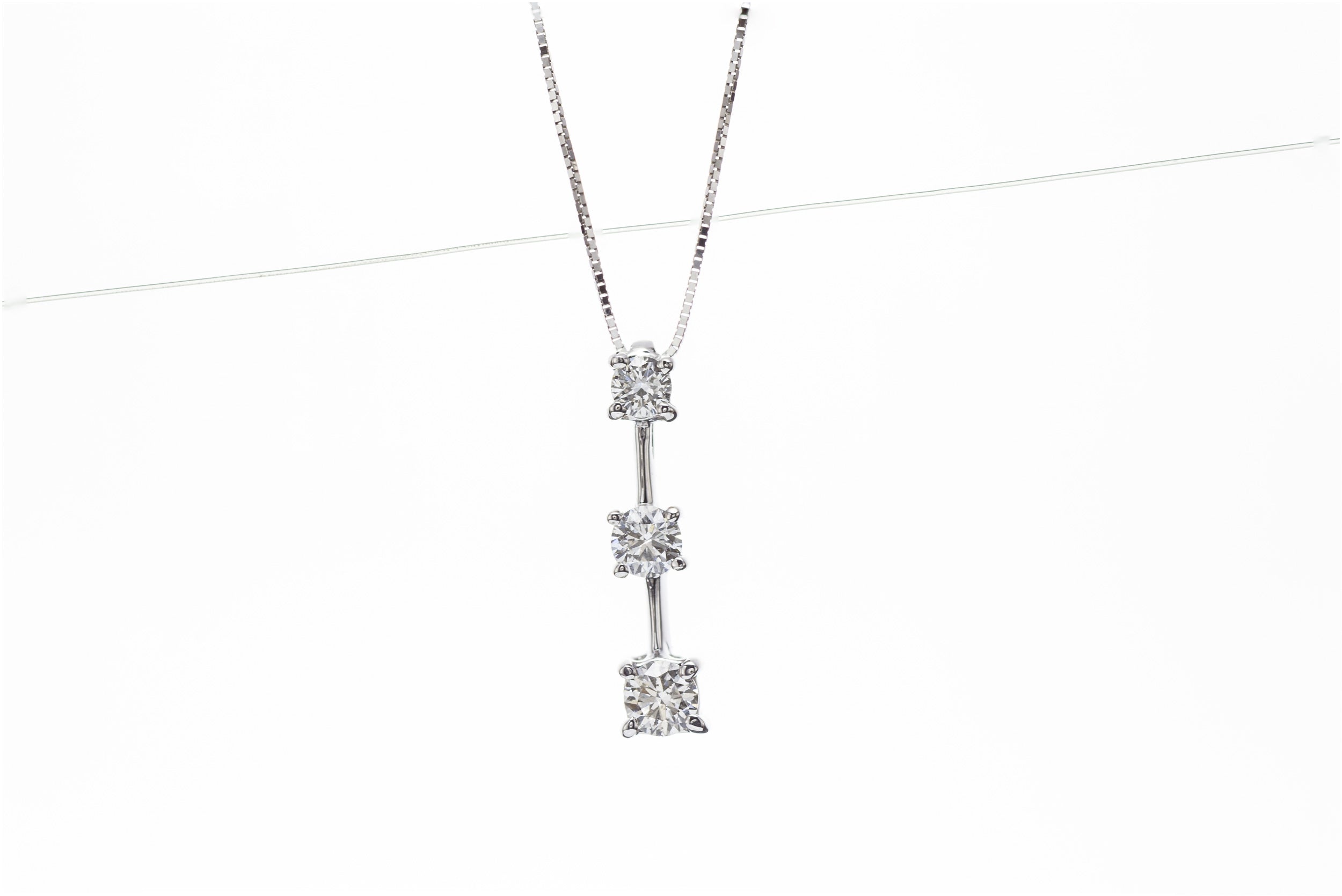 14k White Gold .50ctw Diamond Three Stone Pendant