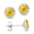 Front and side view citrine and diamond stud earrings
