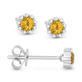 Front and side view citrine and diamond stud earrings