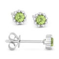 Front and side view peridot and diamond stud earrings