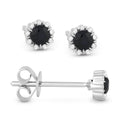 Front and side view blue sapphire and diamond stud earrings