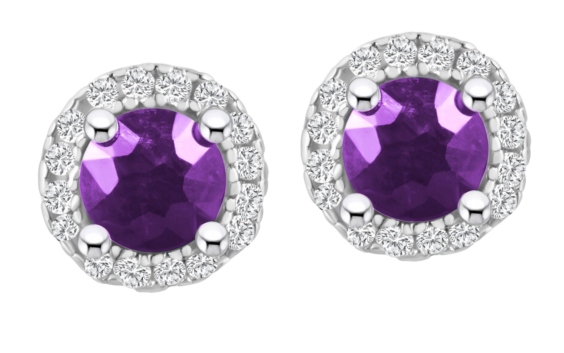 Amethyst and Diamond Silver Earrings