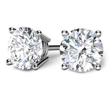 White Gold Round Diamond Earrings Front View