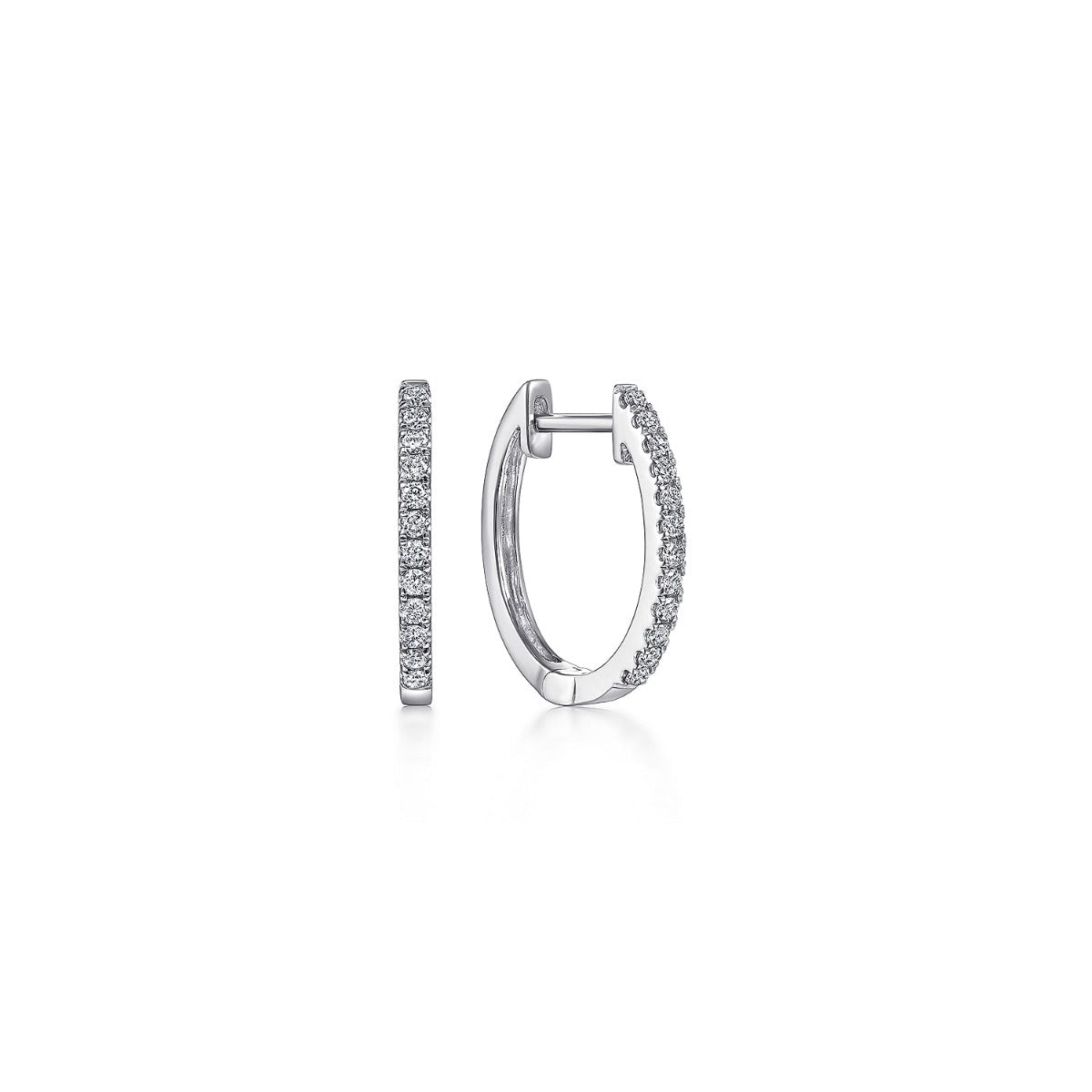 14K White Gold Diamond Classic Huggie Earrings in 15mm