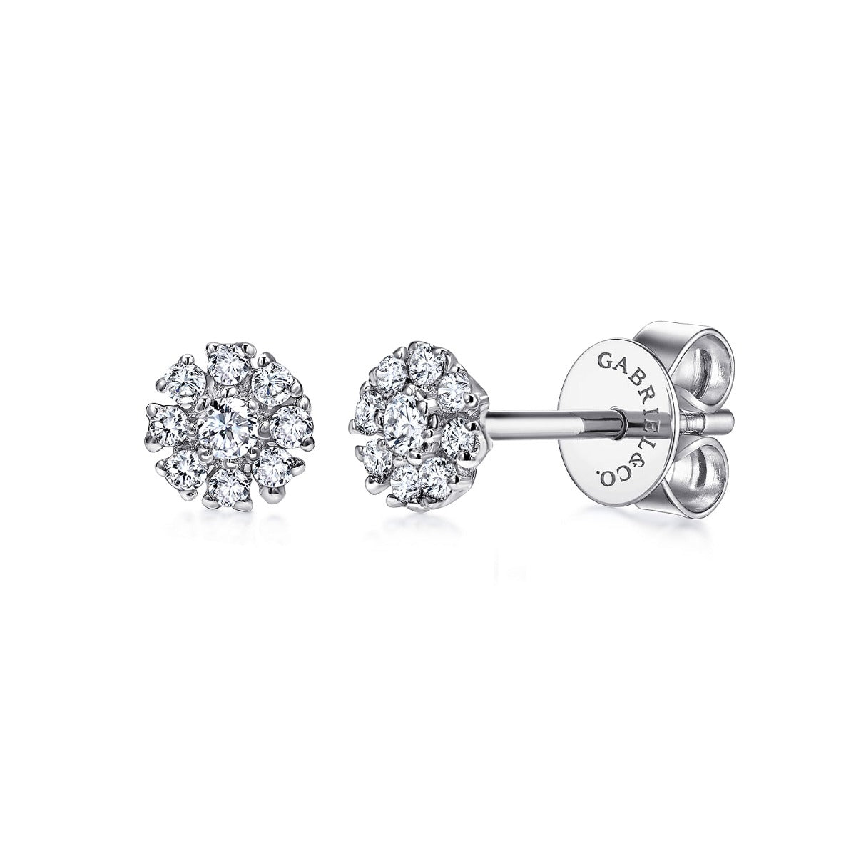 14K White Gold Floral Diamond Stud Earrings
