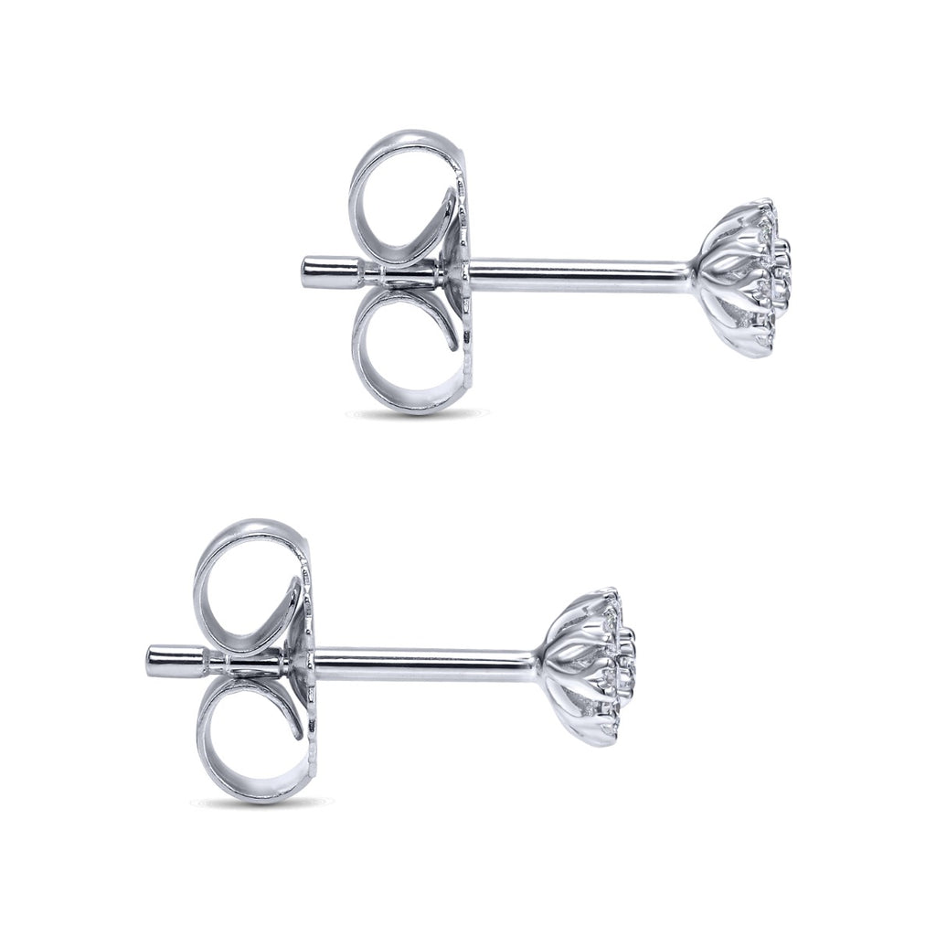14K White Gold Floral Diamond Stud Earrings