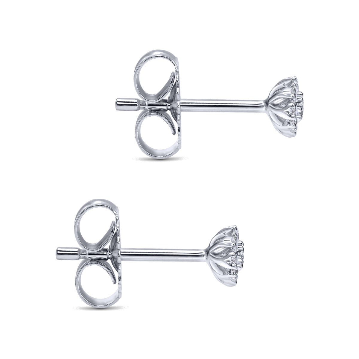 14K White Gold Floral Diamond Stud Earrings