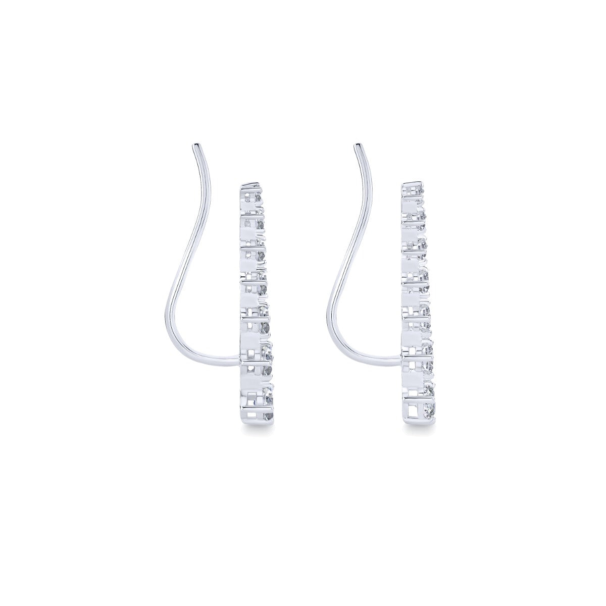 14K White Gold Graduated Round Diamond Ear Climber Earrings
