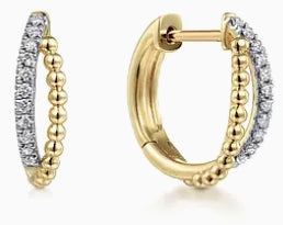14K Yellow Gold Twisted Pave 10mm Diamond Huggie Earrings