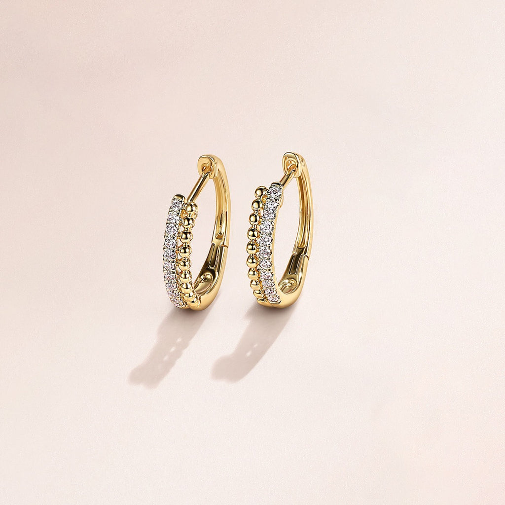 14K Yellow Gold Bujukan Pave 10mm Diamond Huggie Earrings