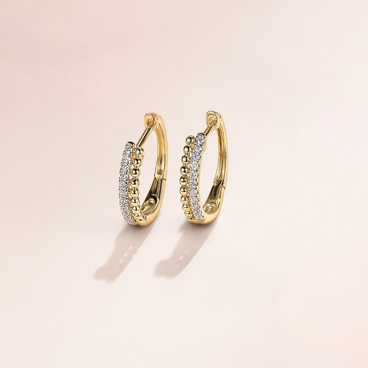 14K Yellow Gold Bujukan Pave 10mm Diamond Huggie Earrings