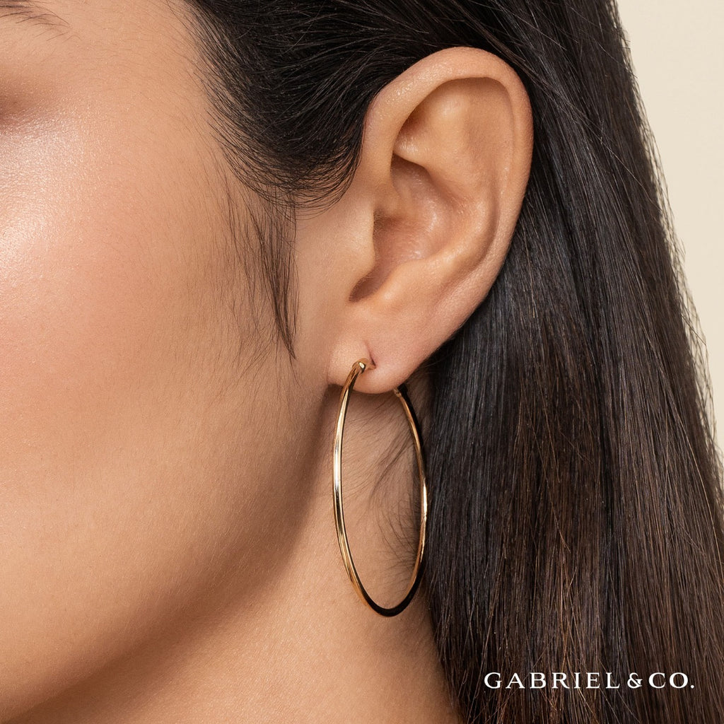 14K Yellow Gold 40mm Round Classic Hoop Earrings