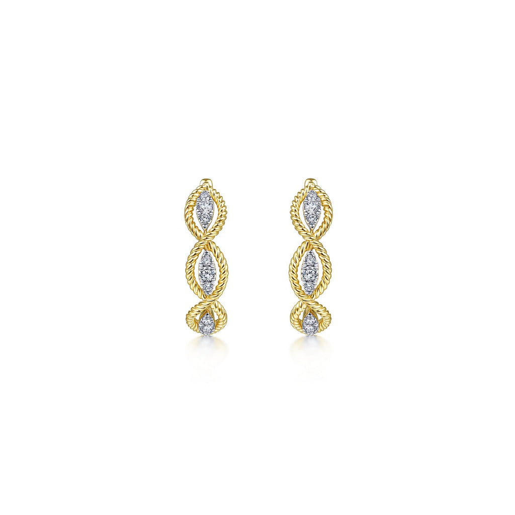 14K Yellow Gold Twisted Layered 20mm Diamond Hoop Earrings