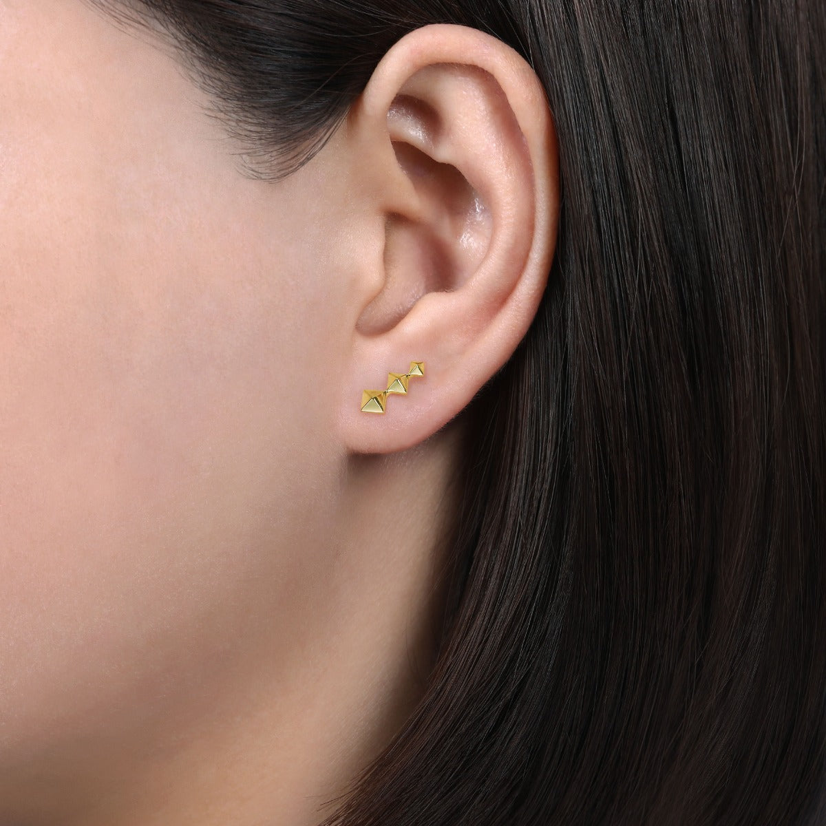 14K Yellow Gold Three Pyramid Stud Earrings