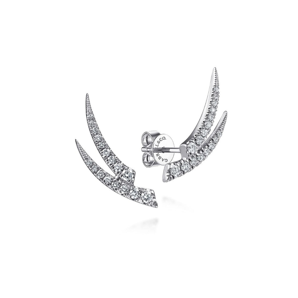 14K White Gold Curved Double Bar Diamond Stud Earrings