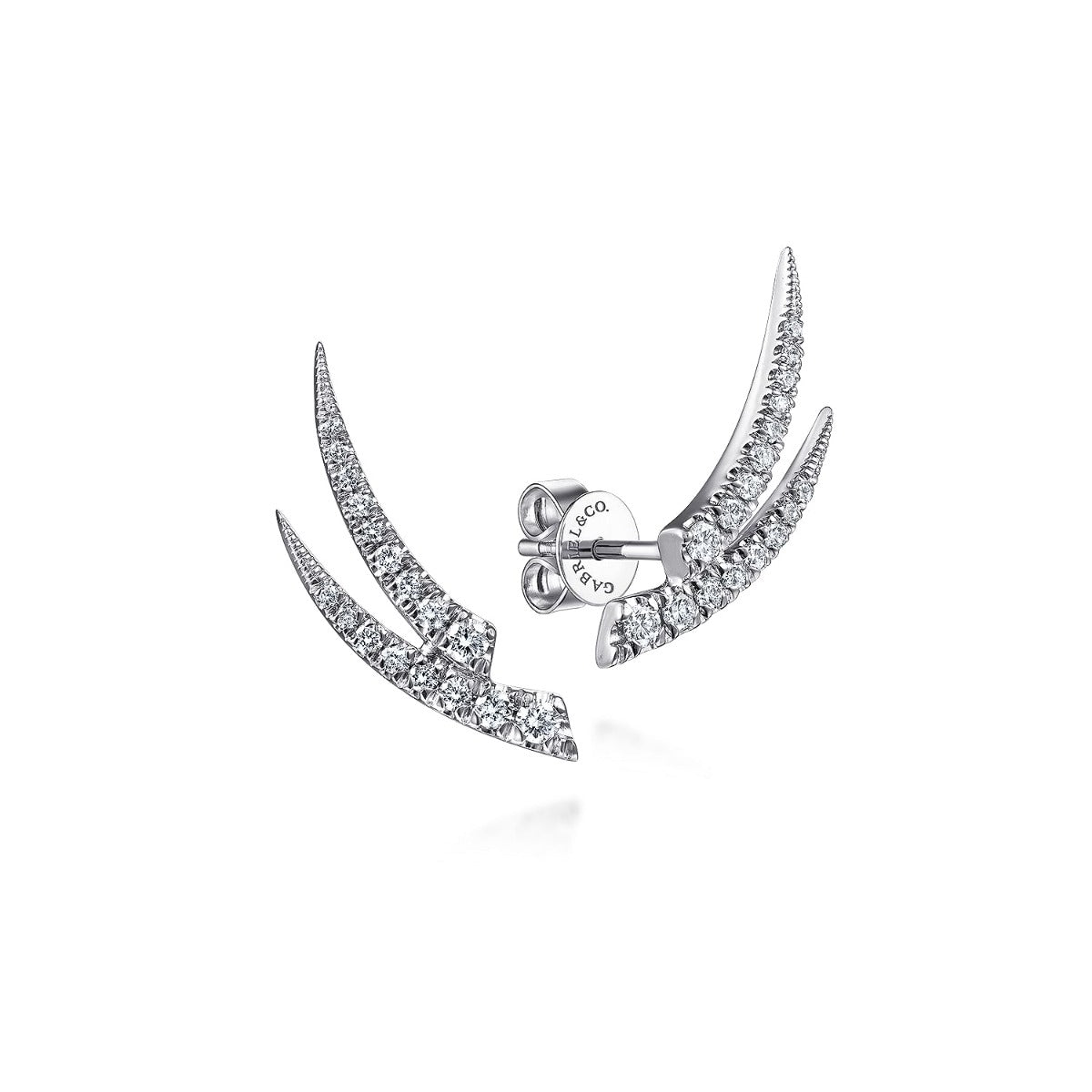 14K White Gold Curved Double Bar Diamond Stud Earrings