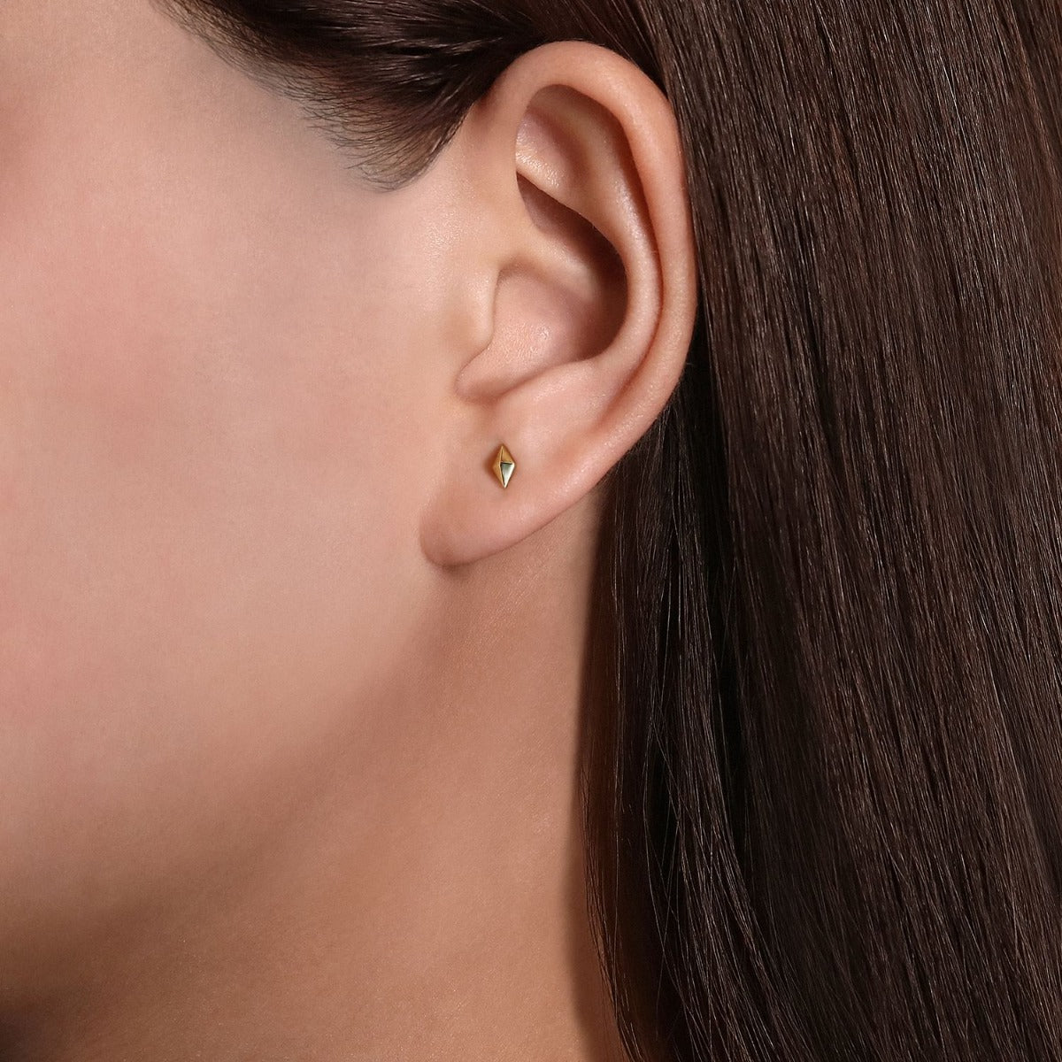 14K Yellow Gold Pyramid Stud Earrings