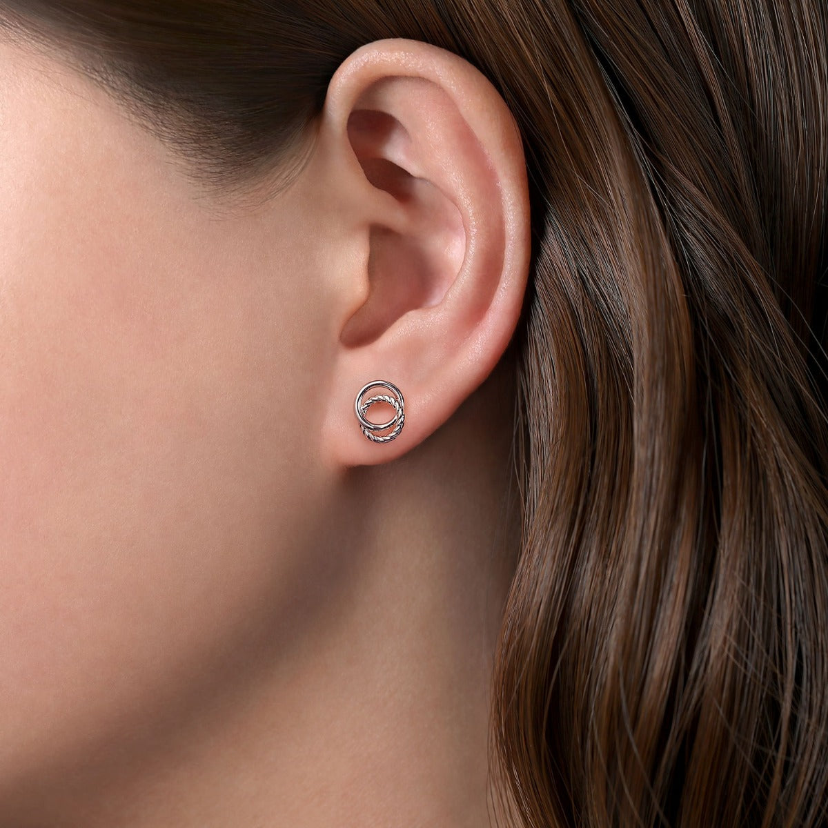 925 Sterling Silver Twisted Rope Double Circle Stud Earrings