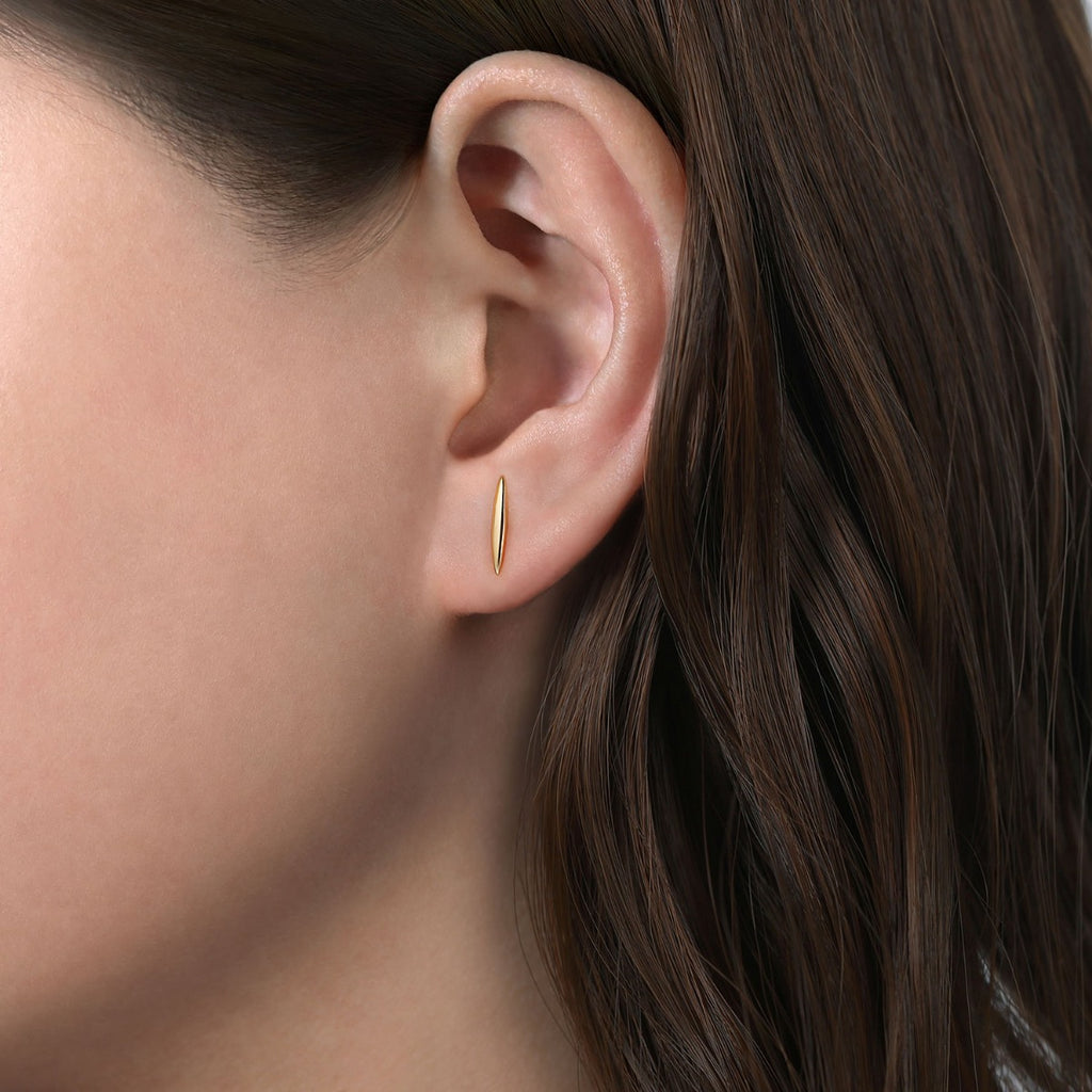 14K Yellow Gold Smooth Bar Stud Earrings