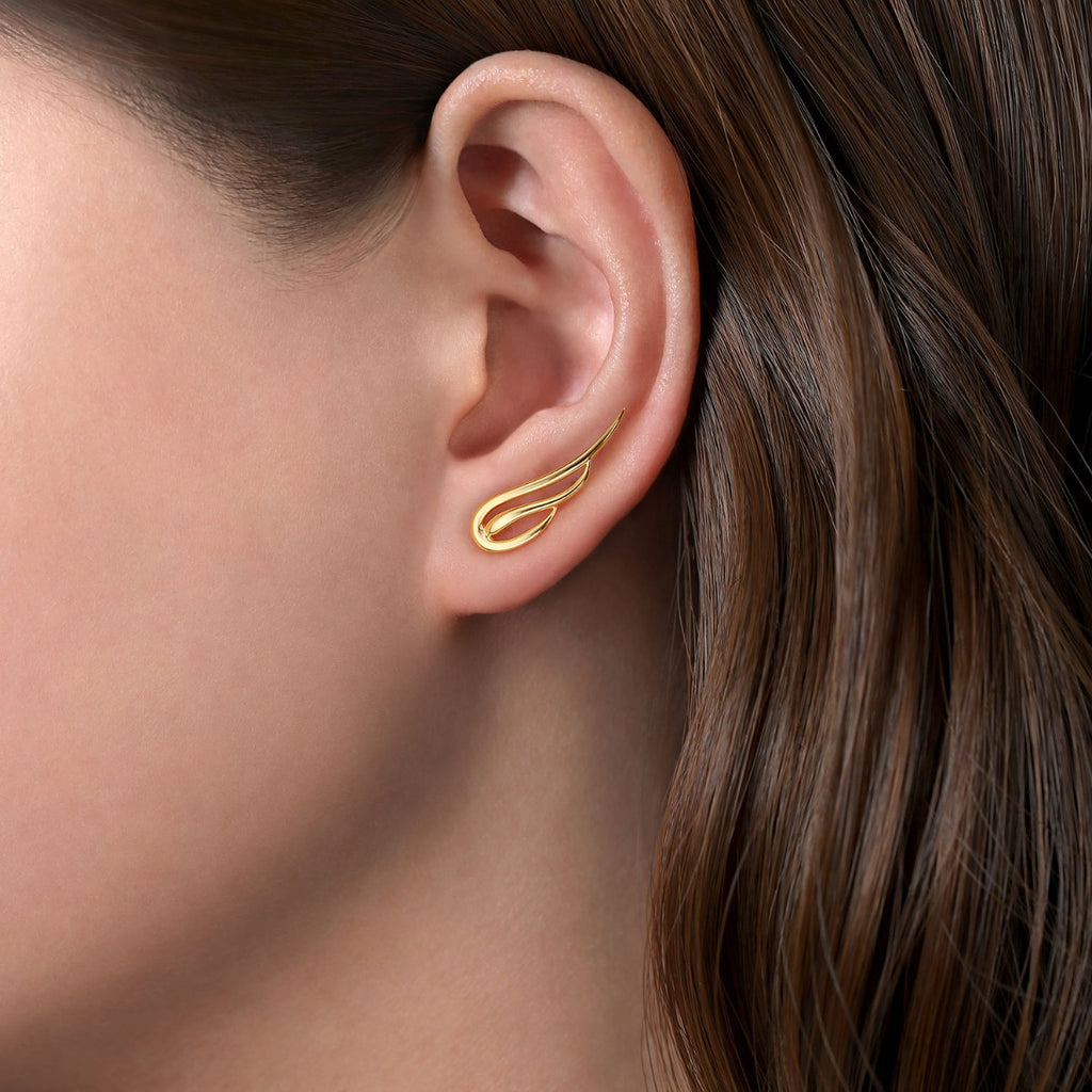 14K Yellow Gold Open Wing Stud Earrings