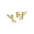 14K Yellow Gold X Shape Stud Earrings