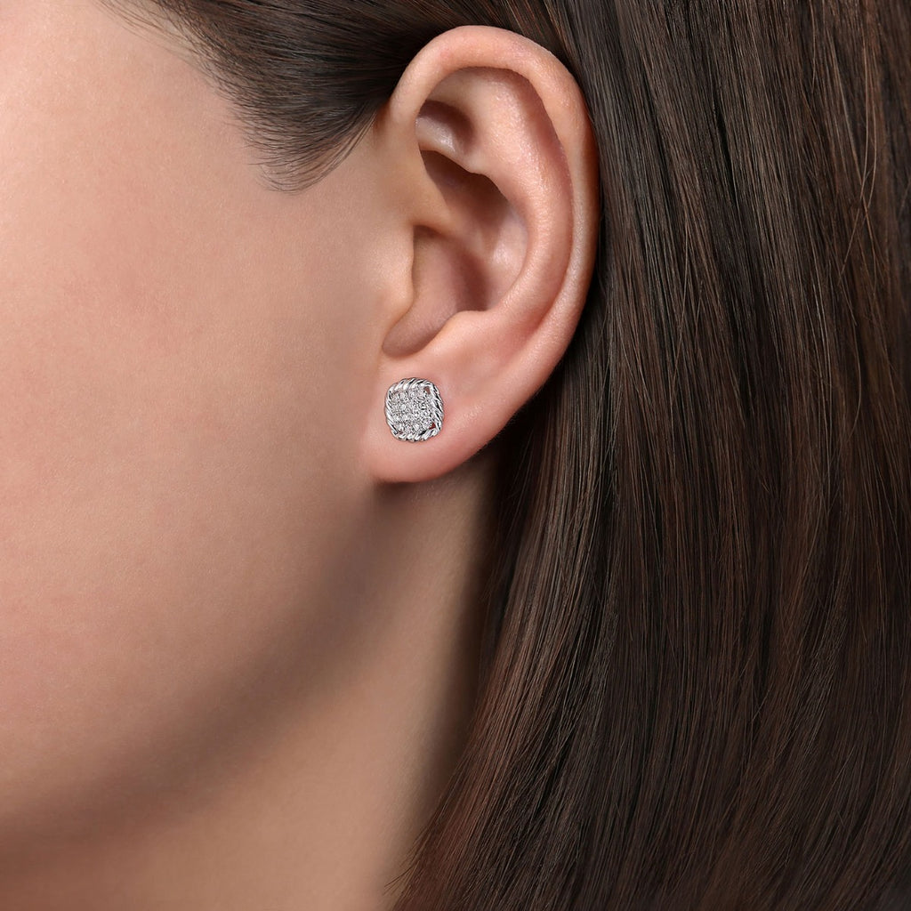 925 Sterling Silver White Sapphire and Rope Frame Stud Earrings