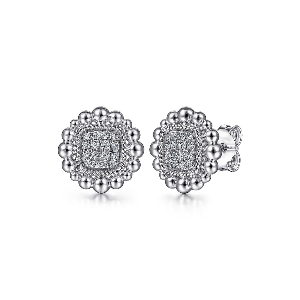 925 Sterling Silver Bujukan and Rope White Sapphire Stud Earrings