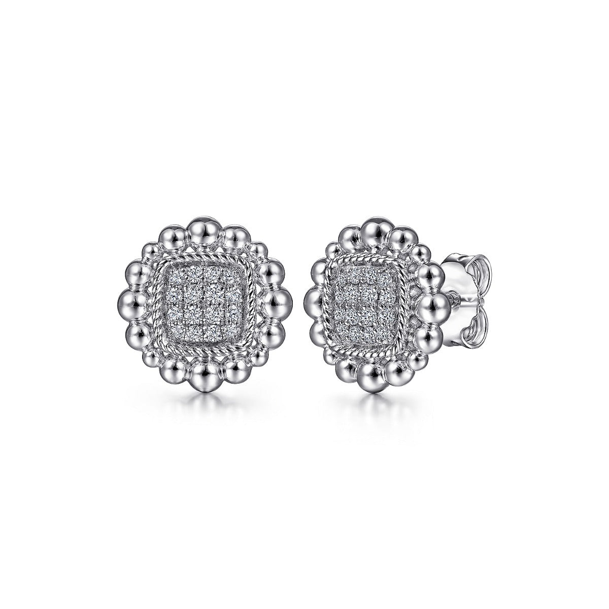 925 Sterling Silver Bujukan and Rope White Sapphire Stud Earrings