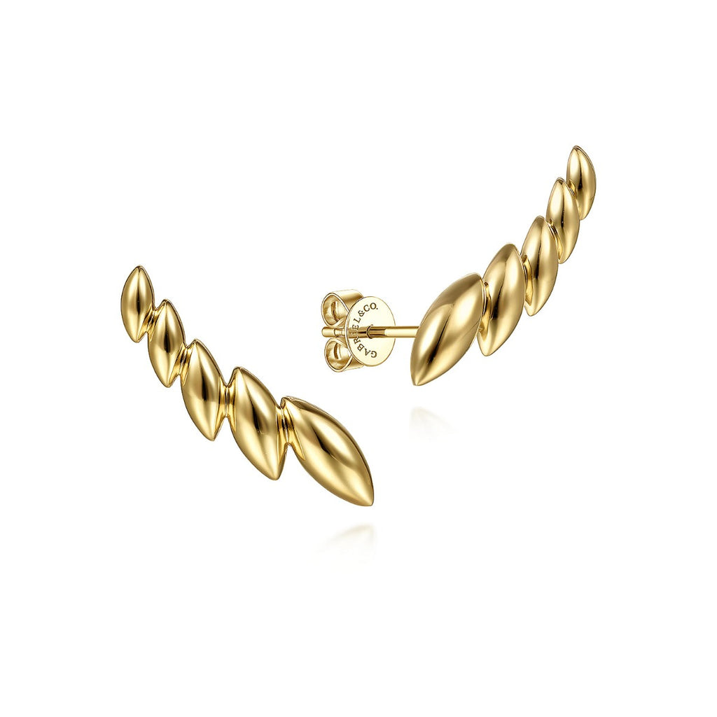 14K Yellow Gold Leaf Station Crawler Earrings