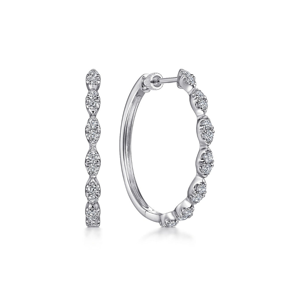 14K White Gold 30mm Diamond Classic Hoop Earrings