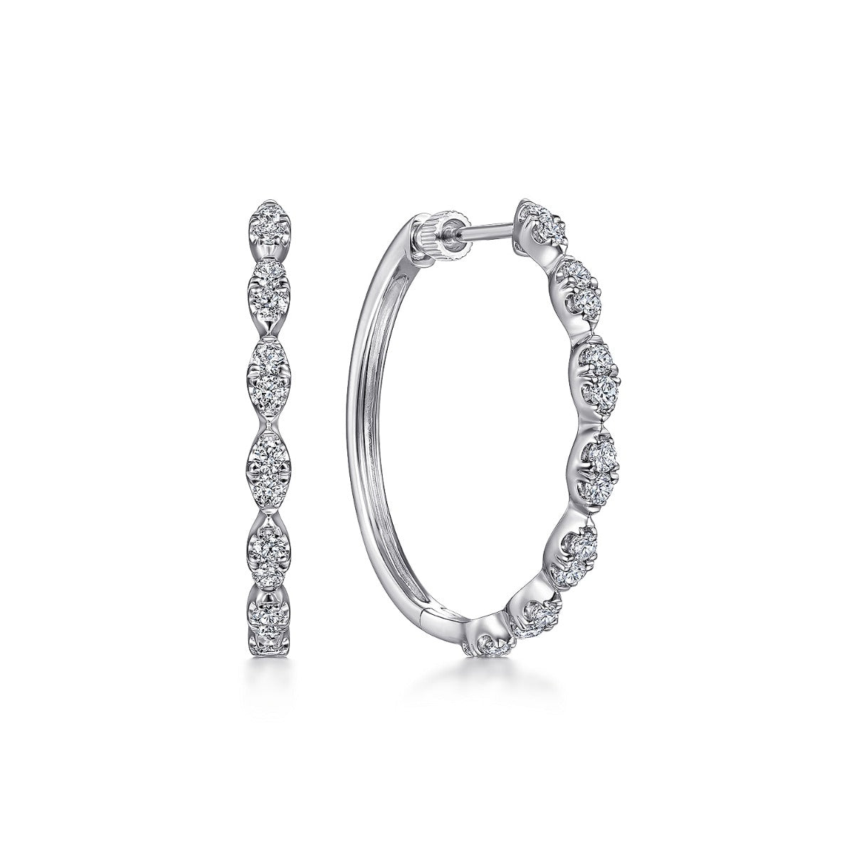 14K White Gold 30mm Diamond Classic Hoop Earrings