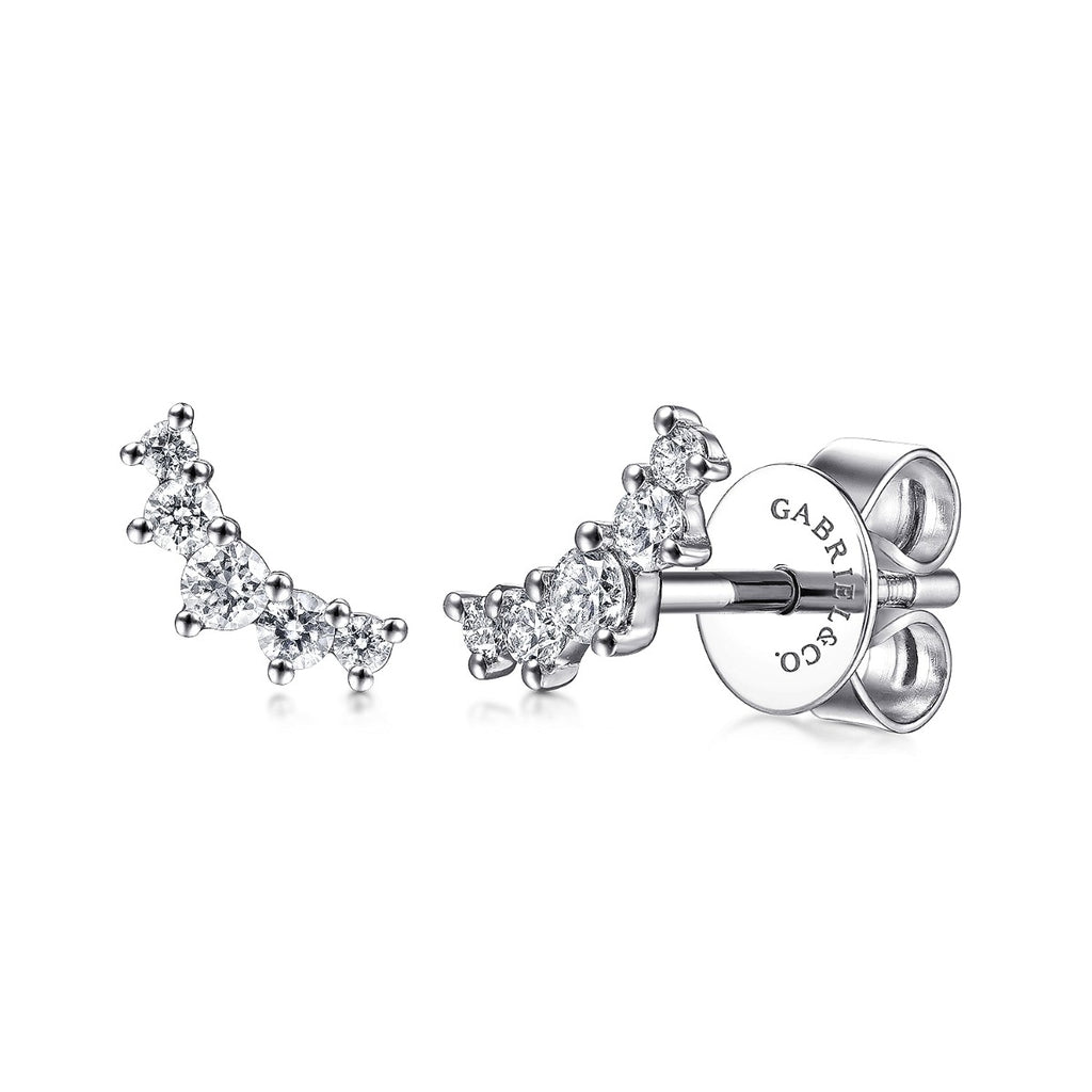 14K White Gold Curved 5 Stone Diamond Stud Earrings