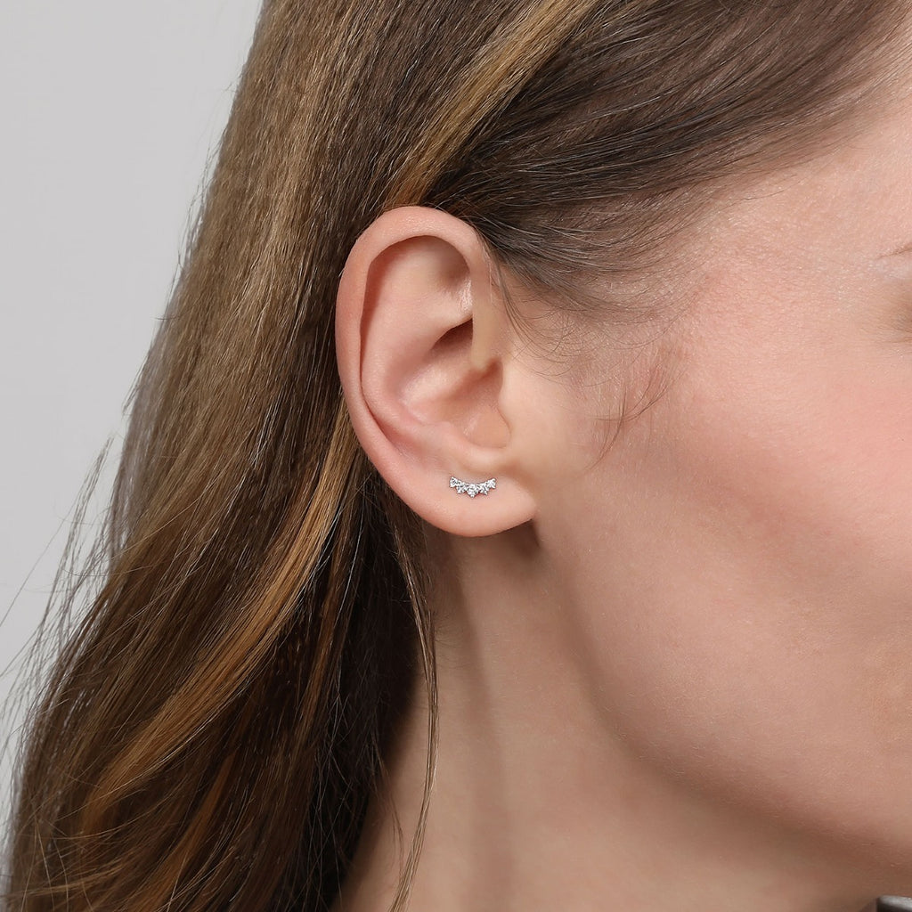14K White Gold Curved 5 Stone Diamond Stud Earrings