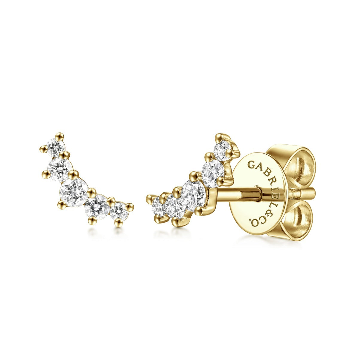 14K Yellow Gold Curved 5 Stone Diamond Stud Earrings