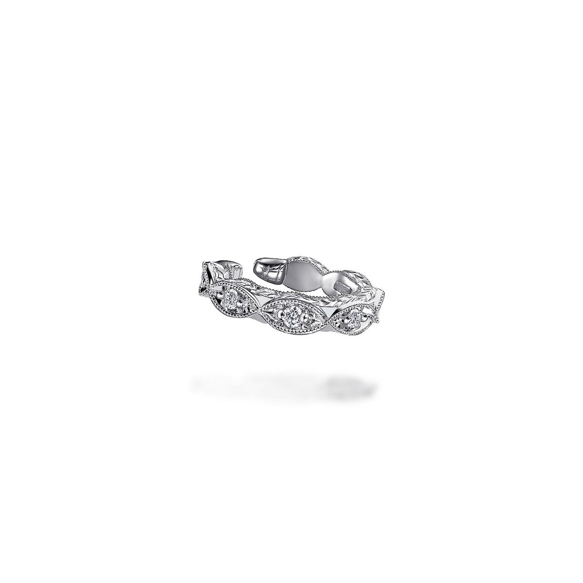 Vintage Inspired 14K White Gold 13 5MM Diamond Single Ear Cuff