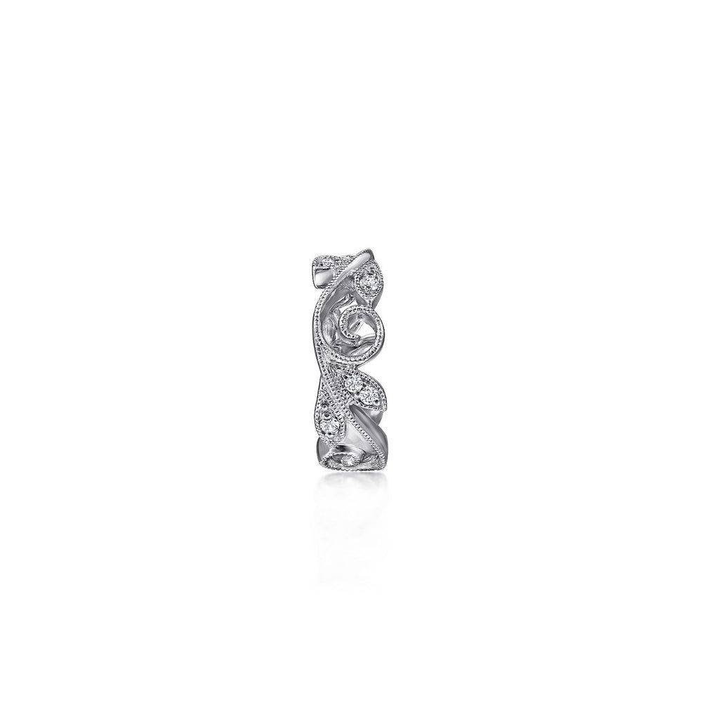 Vintage Inspired 14K White Gold 13 5MM Diamond Single Ear Cuff