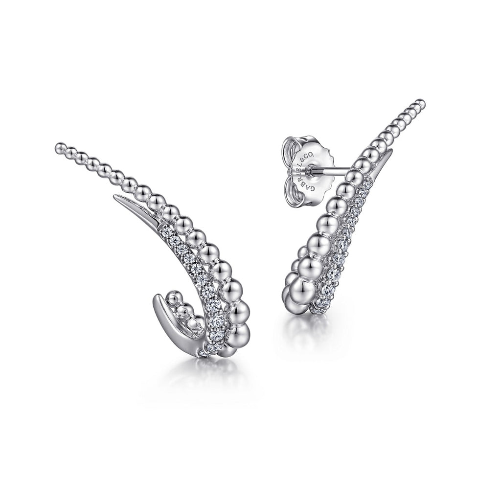 925 Sterling Silver Bujukan White Sapphire J stud Earrings